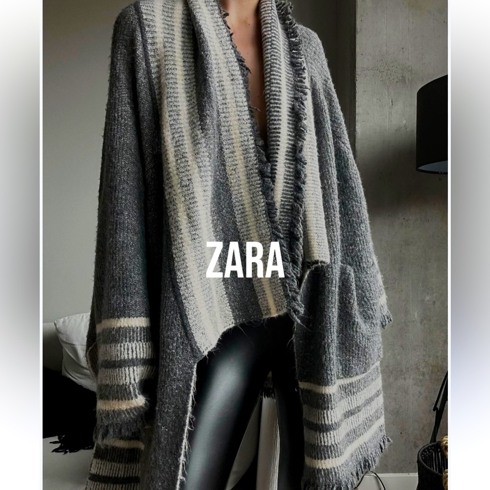 Zara Fringed Jacquard Jacket Sweater Size~S